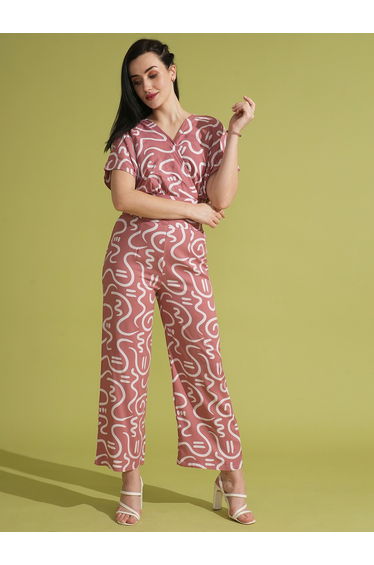 Abstract Print Wrap Crop Top and Trouser Co-Ords