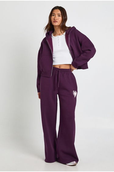 Love Club Puff Print Straight Leg Jogger - plum