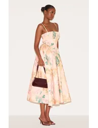 Pink Abstract Floral Ruched Bust Corset Strappy Midaxi Dress - 2