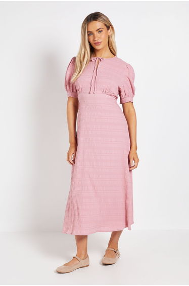 Tie Puff Sleeve Midi Tea Dress