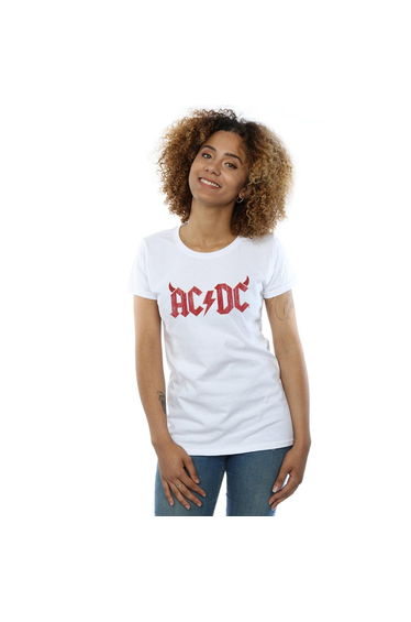 AC/DC Womens/Ladies Horns Logo Cotton T-Shirt - White
