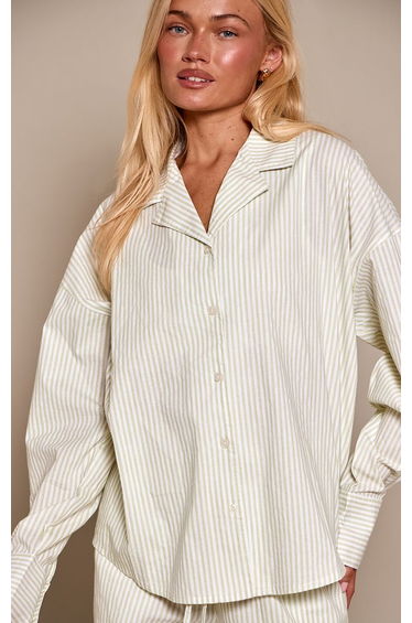 Sage Green Stripe Long Sleeve Pyjama Shirt