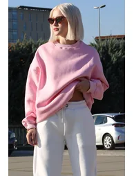 Pink Crew Neck Basic Sweatshirt - 2