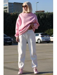 Pink Crew Neck Basic Sweatshirt - 3