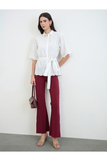 Off White Schiffli Cotton Shirt with Belt