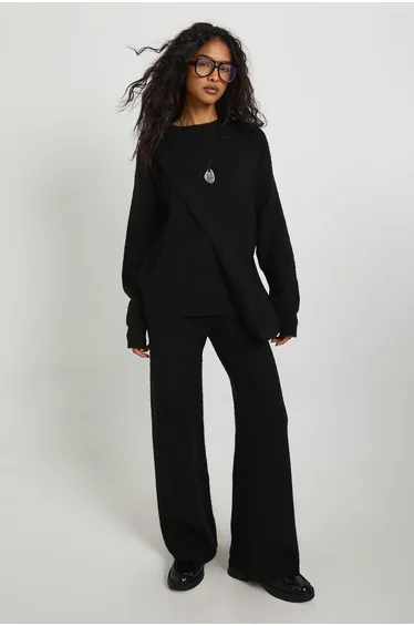 Super Soft Oversized Knitted Jumper, Wide Leg Trouser and Knitted Bag 3 Piece Set