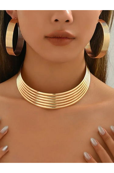 Metal Thread Necklace and Earrings Jewelry Set