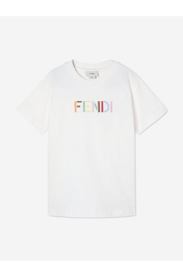 Fendi Kids Logo T-Shirt in Ivory