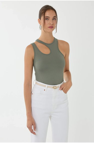 Asymmetrical Collar Crop Top