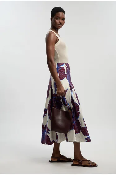 Graphic Floral Cotton Sateen Woven Skirt