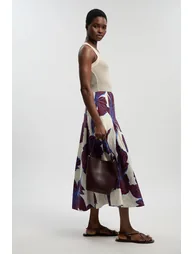 تنورة قطن ساتين بطبعة غرافيك - 1