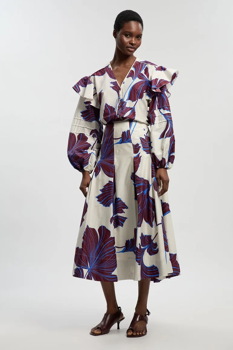 تنورة قطن ساتين بطبعة غرافيك