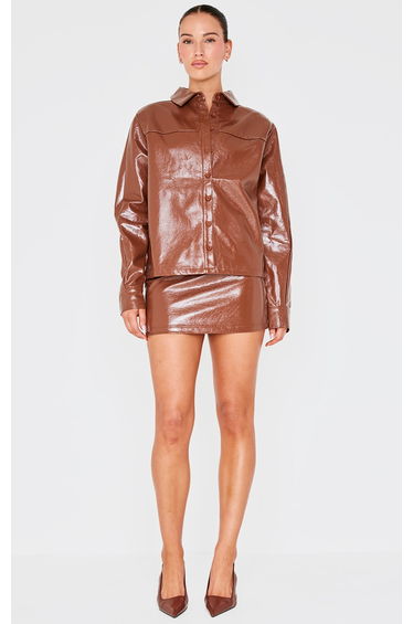 Chocolate Faux Leather Mini Skirt