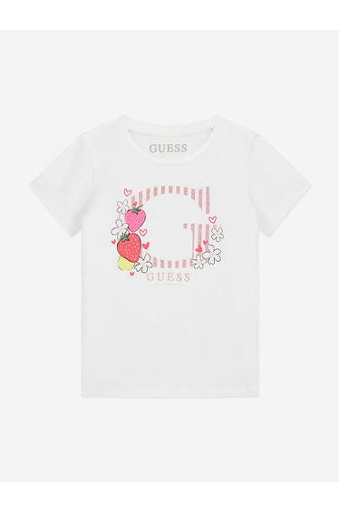 Guess Girls Strawberry Logo T-Shirt in White