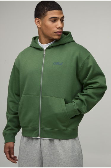 Oversized Boxy Pastel Man Zip Through Hoodie - green