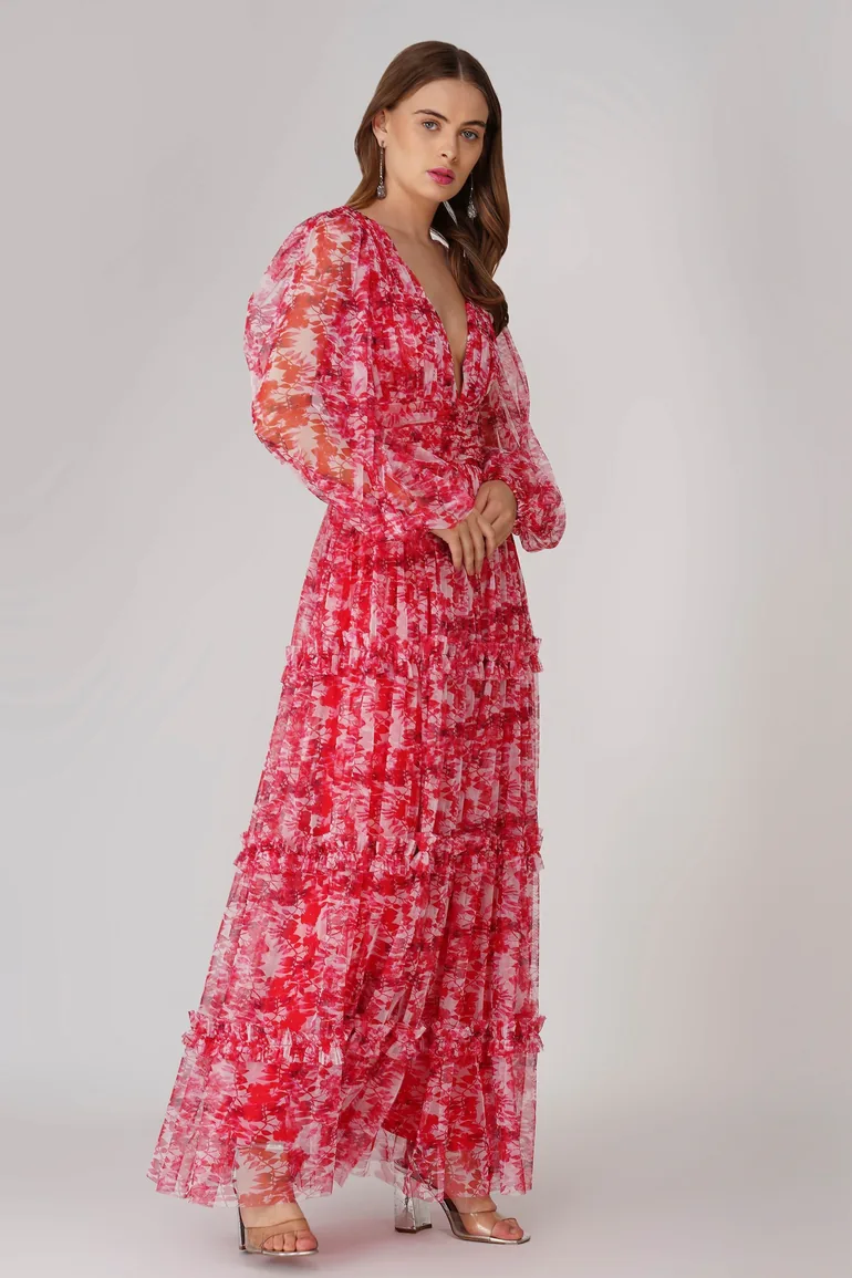Lydia Maxi Dress in Red Floral - 10