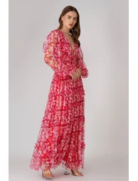 Lydia Maxi Dress in Red Floral - 10