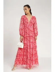 Lydia Maxi Dress in Red Floral - 3
