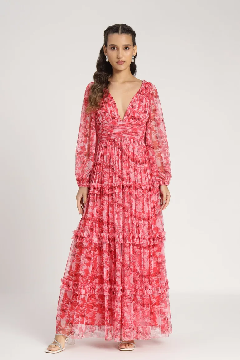 Lydia Maxi Dress in Red Floral - 4