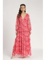 Lydia Maxi Dress in Red Floral - 4