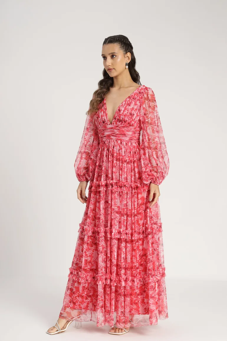 Lydia Maxi Dress in Red Floral - 7