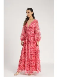 Lydia Maxi Dress in Red Floral - 7