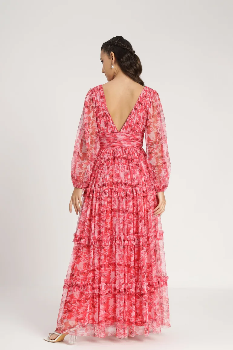 Lydia Maxi Dress in Red Floral - 6