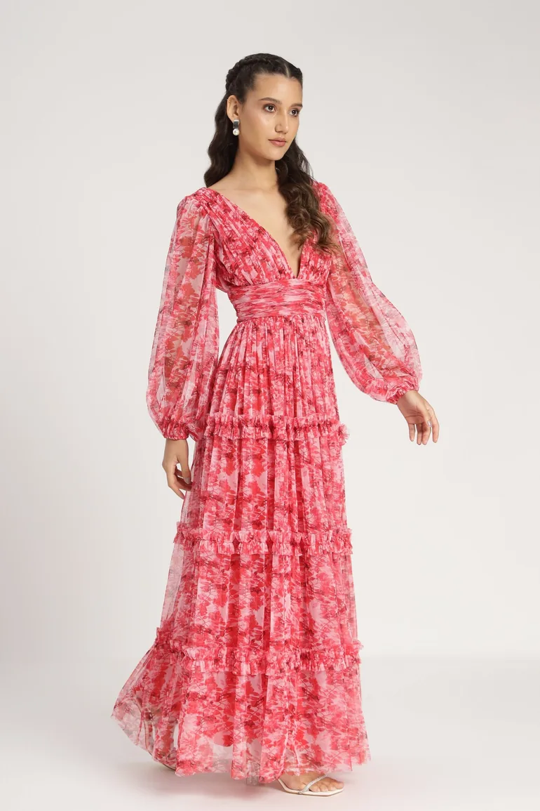 Lydia Maxi Dress in Red Floral - 5