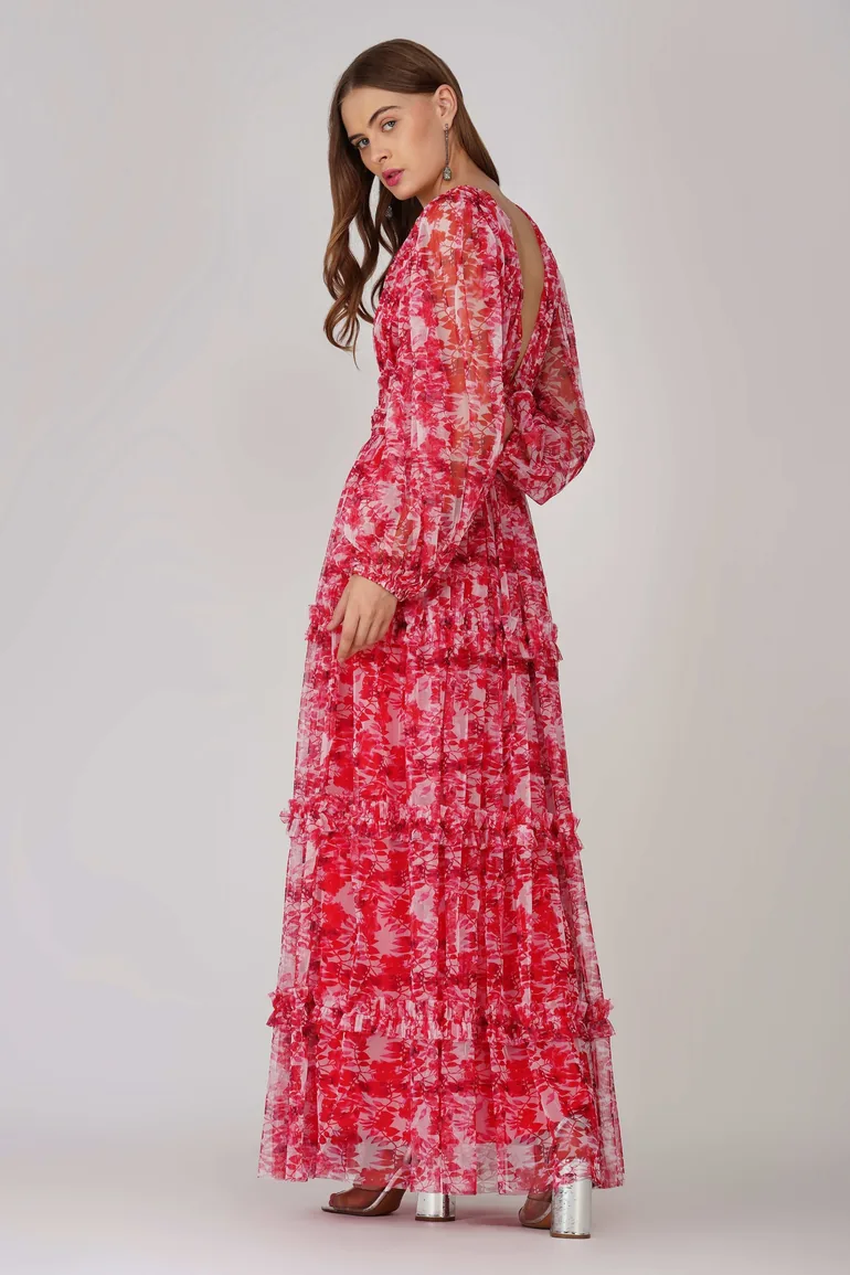 Lydia Maxi Dress in Red Floral - 12