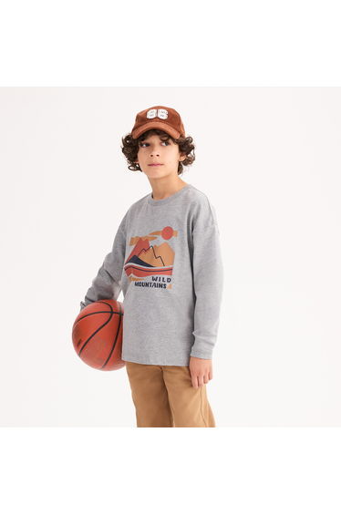 Mountain Print T-Shirt with Long Sleeves