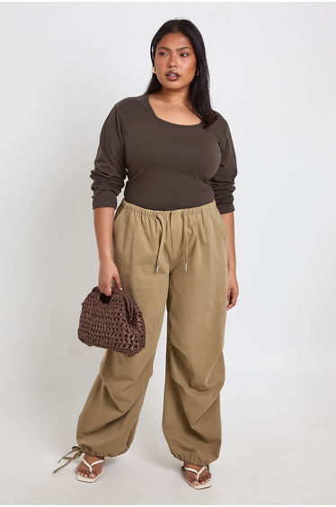 Plus Basic Square Neck Long Sleeve Top - charcoal