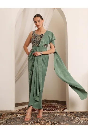 Green Sleeveless Cape Maxi Dress