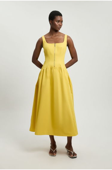 Tailored Cotton Sateen Full Midi Dress