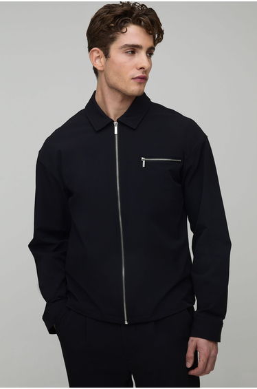 Regular Technical Zip Pocket Overshirt - black