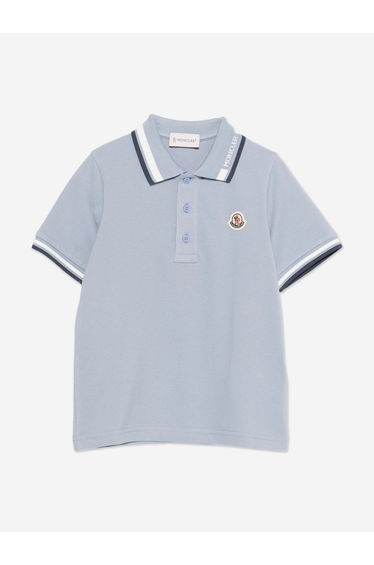 Moncler Enfant Boys Cotton Logo Polo Shirt in Blue