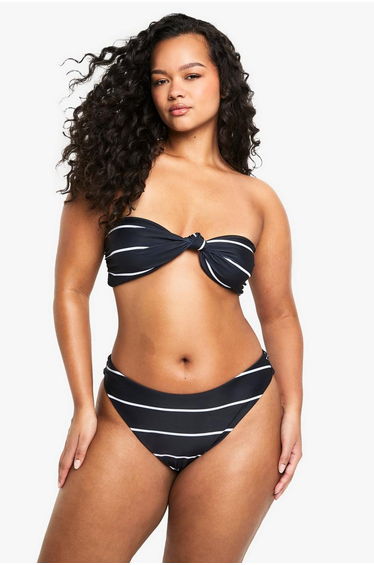 Plus Swimwear Essentials High Waist Stripe Brief - black