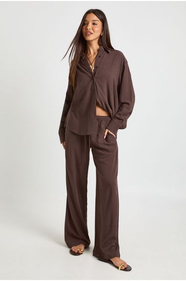 Premium Linen Oversized Shirt - espresso