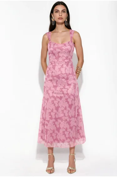 Patterned Maxi Dress with Heart Collar