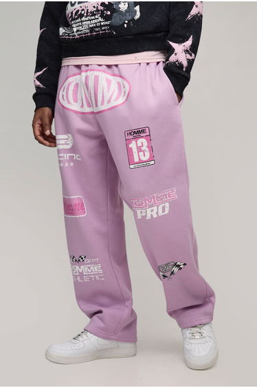 Plus Baggy Fit Moto Print Jogger - pink