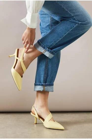 Wide Fit Evelyn Asymmetric Slingback Kitten Heel Court Shoes