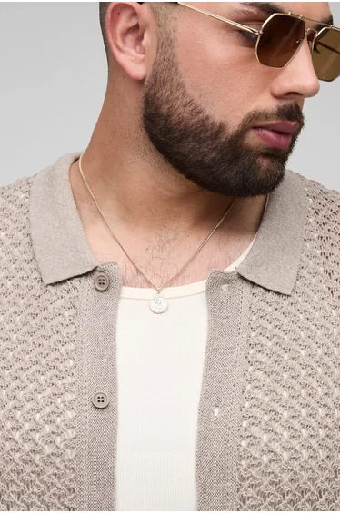 Plus Oversized Boxy Open Crochet Shirt & Short Set