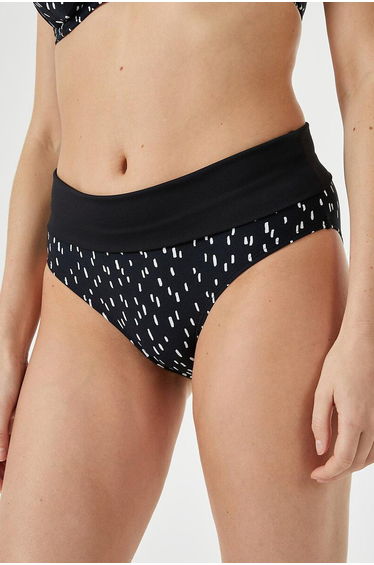 Graphic Print Bikini Bottoms with Turn-Down Waist