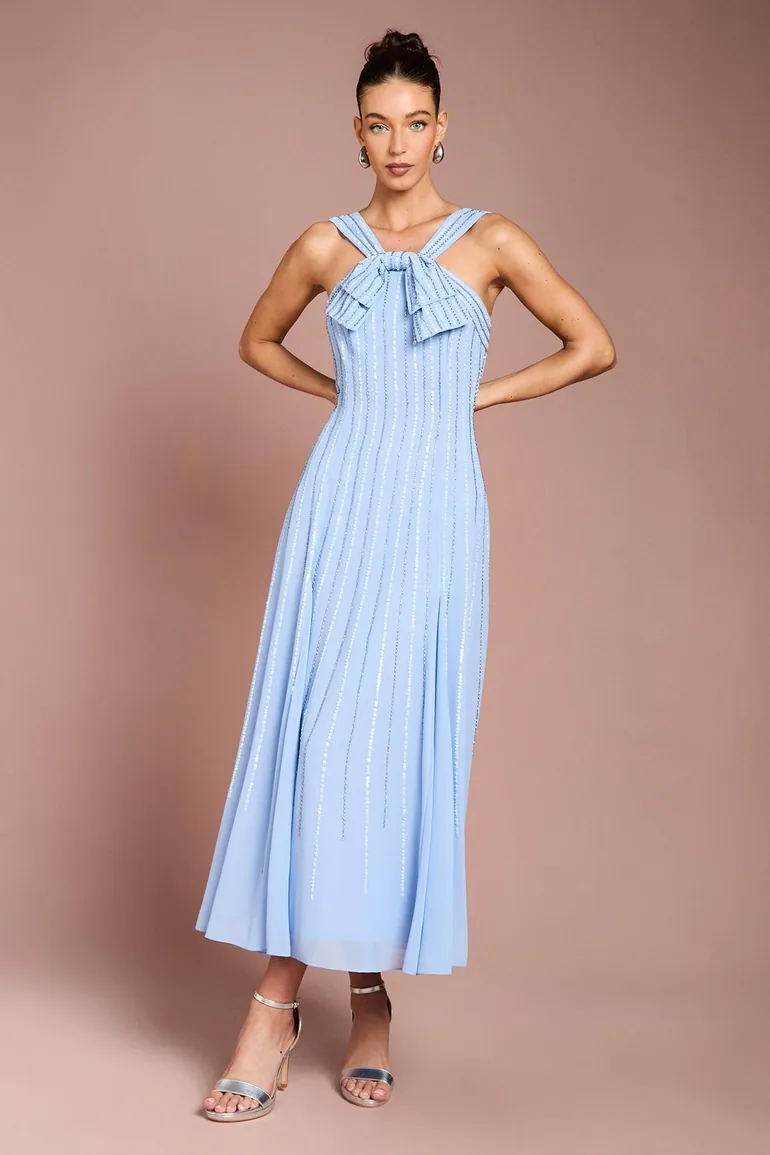 Cross Front Bow Detail Embellished Midi Dress Coast Fashion Blue : Premium  Dresses : VogaCloset Qatar