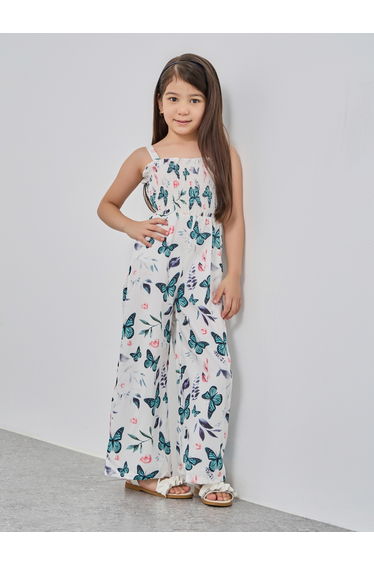 White Butterfly Print Cami Wide Leg Jumpsuit