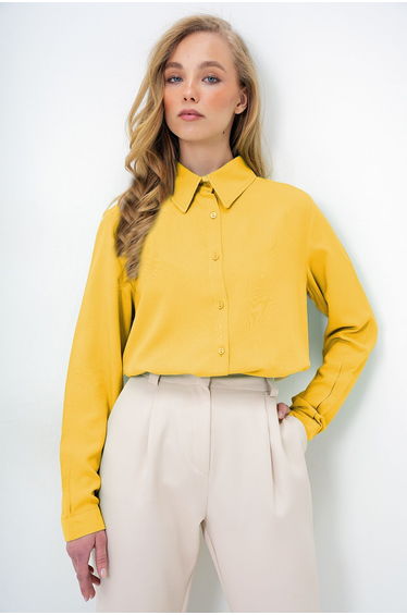 Women's Yellow Basic Viscose Shirt