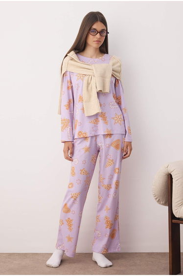 Lilac New Year's Jersey Knitted Pajama Set