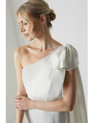 Bow And Drape Detail One Shoulder Satin Bridal Dress - 3