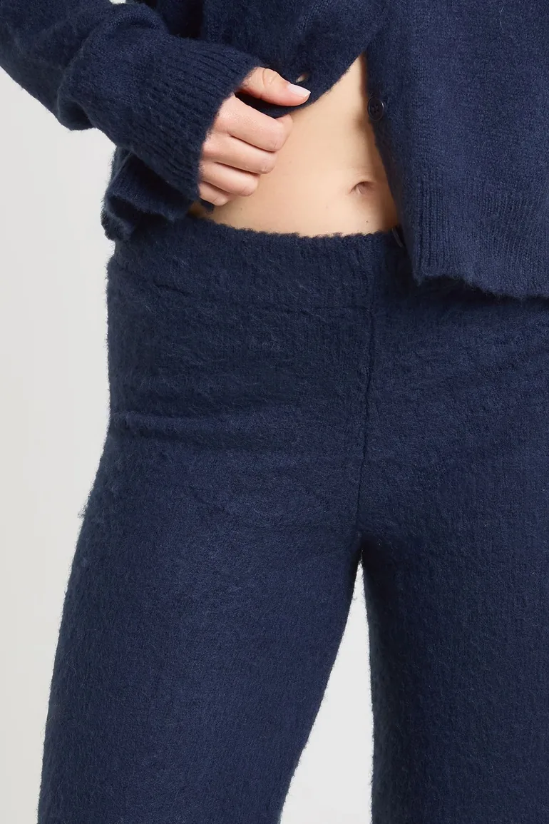 Petite Soft Knit Button Through Cardigan and Wide Leg Trouser Co-Ord - navy - 3