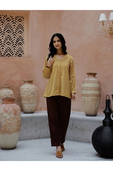 All-Over Print V-Neck Top with Straight Fit Trousers Co-Ords