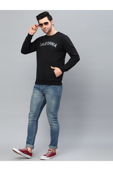 Men Black Printed Fleece Sweatshirt